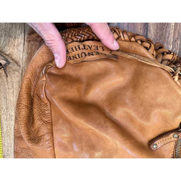 Vintage Women's Brown Woven Leather Purse Italy Satchel Hand Bag - Picture 3 of 8